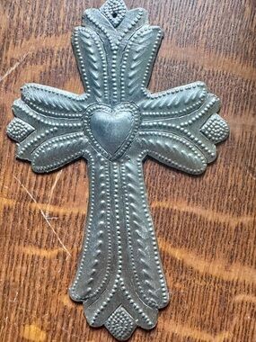 Decorative Embossed Metal Cross Wall Accent - Silver Tone Set of Two
